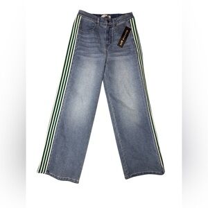 Madden Girl Blue Wide-Leg Jeans with Green Stripes size Small